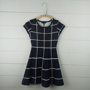 Sequin Hearts girls size S navy sparkle large plaid fit and flare dress